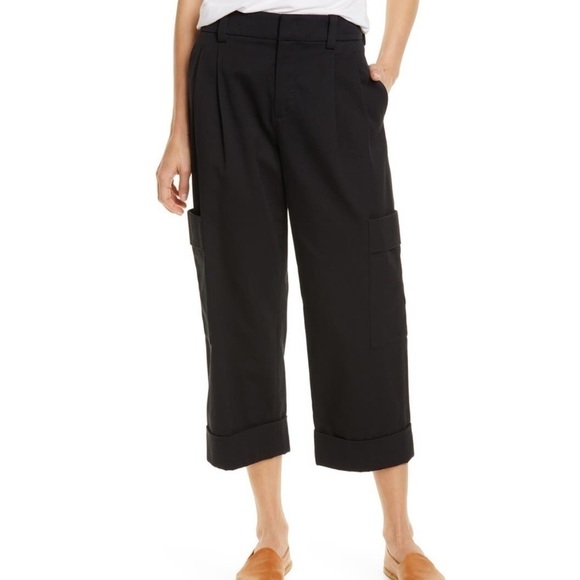 VINCE. Crop Cotton Utility Cuffed Cargo Pant Black 0 - Picture 1 of 15